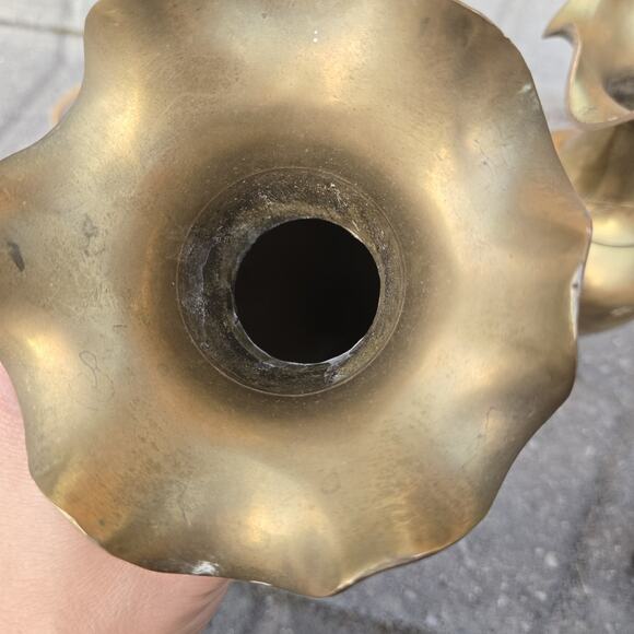 Brass Floral Etched Vases Scalloped Rims - Picture 8 of 8